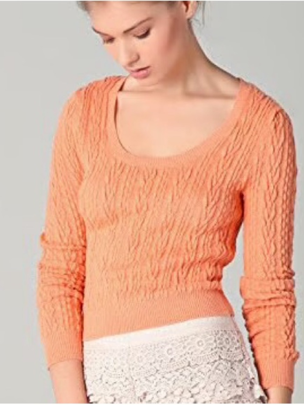 Free People Coral Orange Open Knit Scoop Neck Sweater Size M